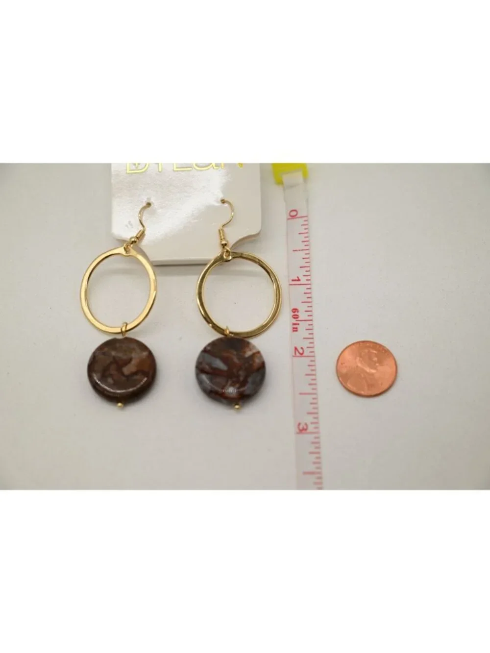 NWT Dylan Jewelry Maison Earrings Earth Stone Gold Tone Dangle Drop Boho Chic